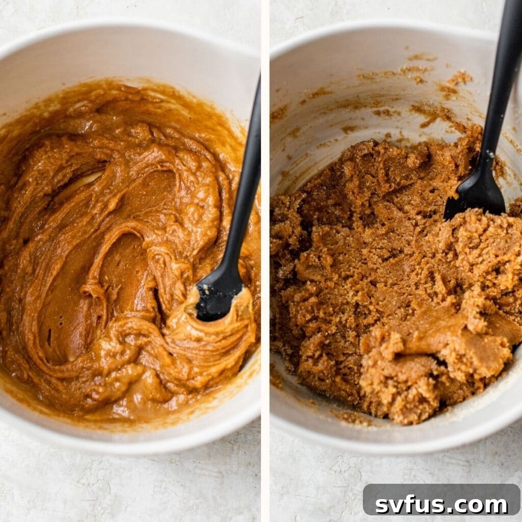 Two bowls of thick peanut butter cookie dough, ready for shaping.
