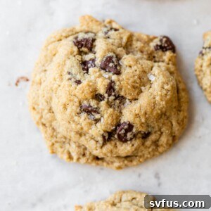 chocolate chip cookie made with oat flour on parchment paper