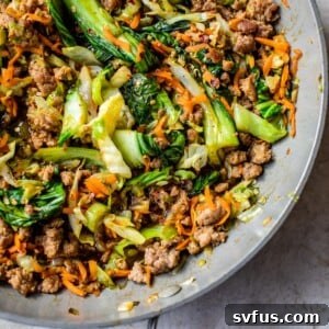 stir fry with pork and vegetables in a skillet