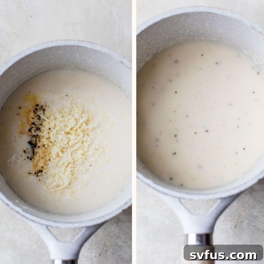 creamy white sauce in a saucepan