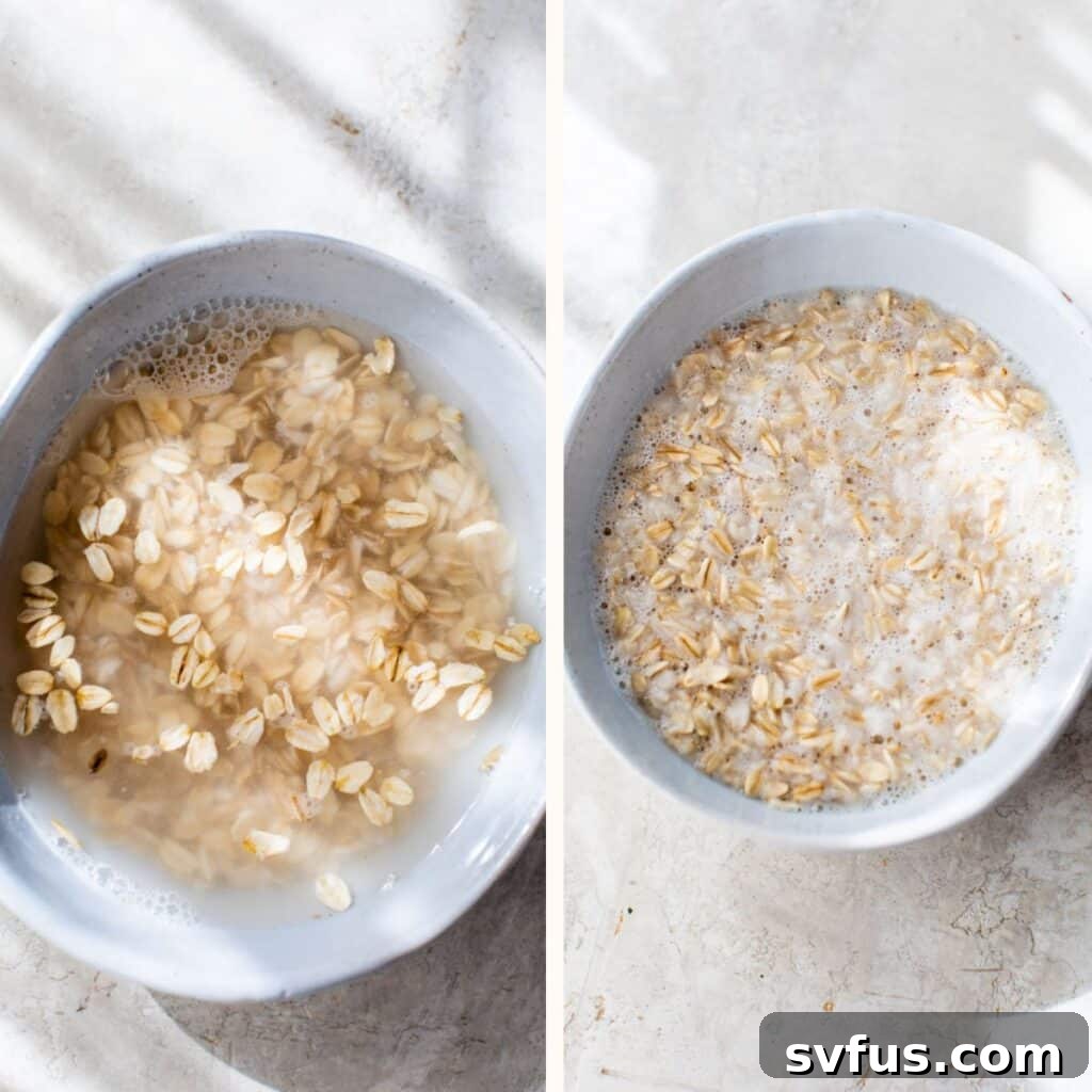 rolled oats and water in a bowl ready for microwaving