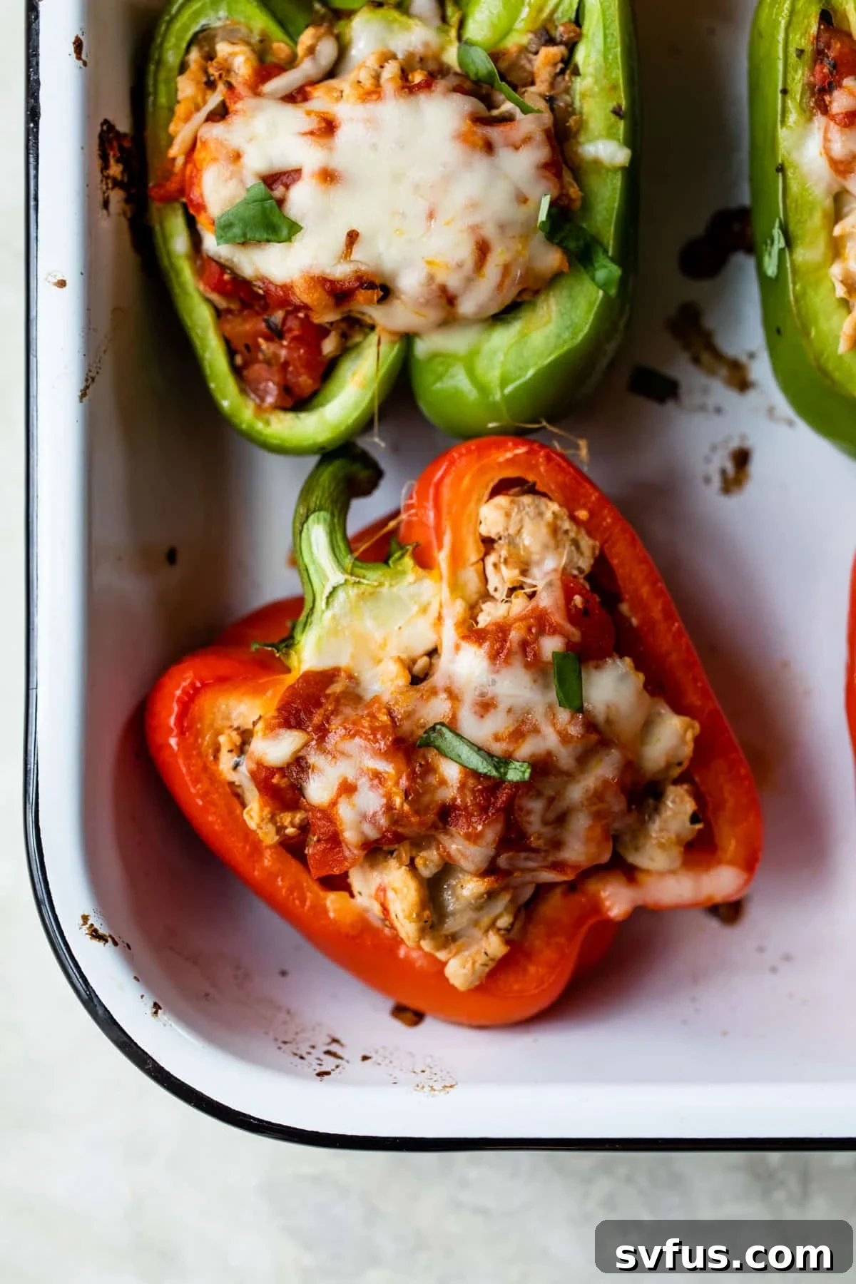 zoomed in photo of a baked stuffed pepper