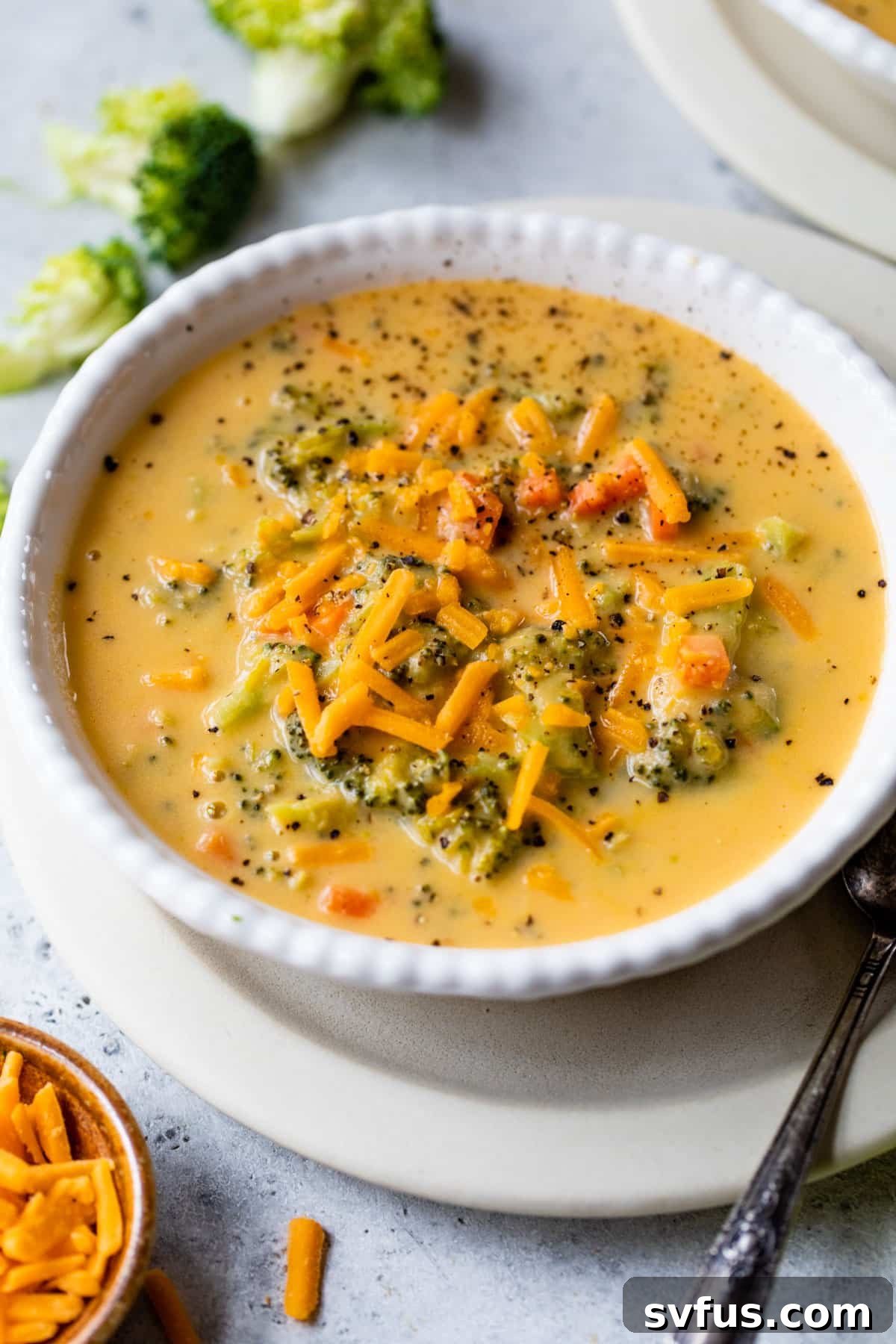 bowl of healthy broccoli cheddar soup