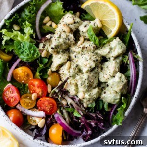 Homemade Pesto Chicken Salad, a quick and healthy meal prep option.