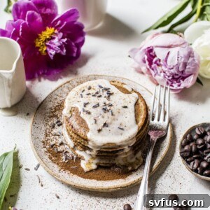 Lavender Espresso Pancakes | espresso pancakes with a sweet lavender glaze | thealmondeater.com