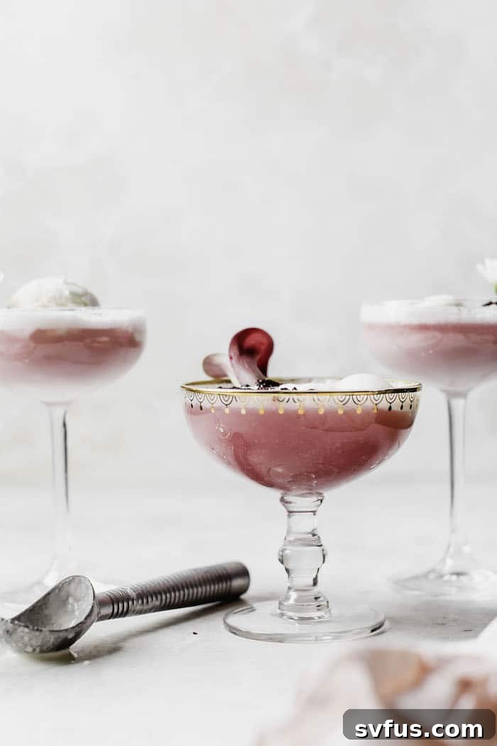 Vibrant Hibiscus Ice Cream Float in a tall glass, perfect for cooling down.