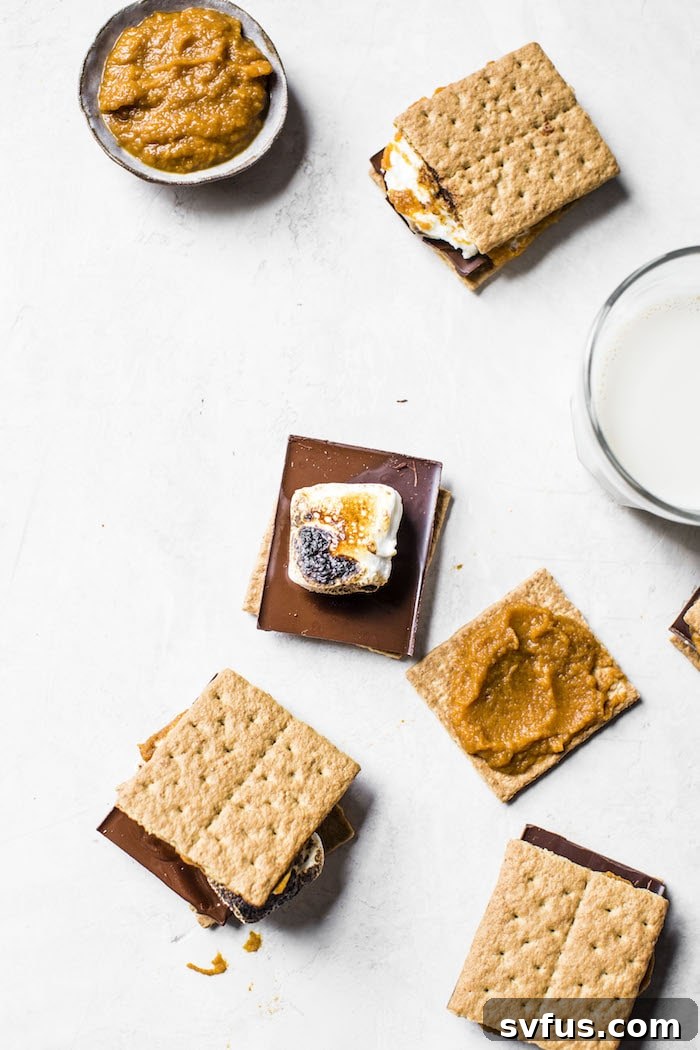 Close-up of perfectly toasted marshmallows on Indoor Pumpkin S'mores, ready to be enjoyed.