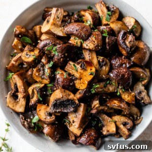roasted mushrooms in a bowl with parsley