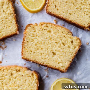 overview of slices of lemon loaf on parchment paper