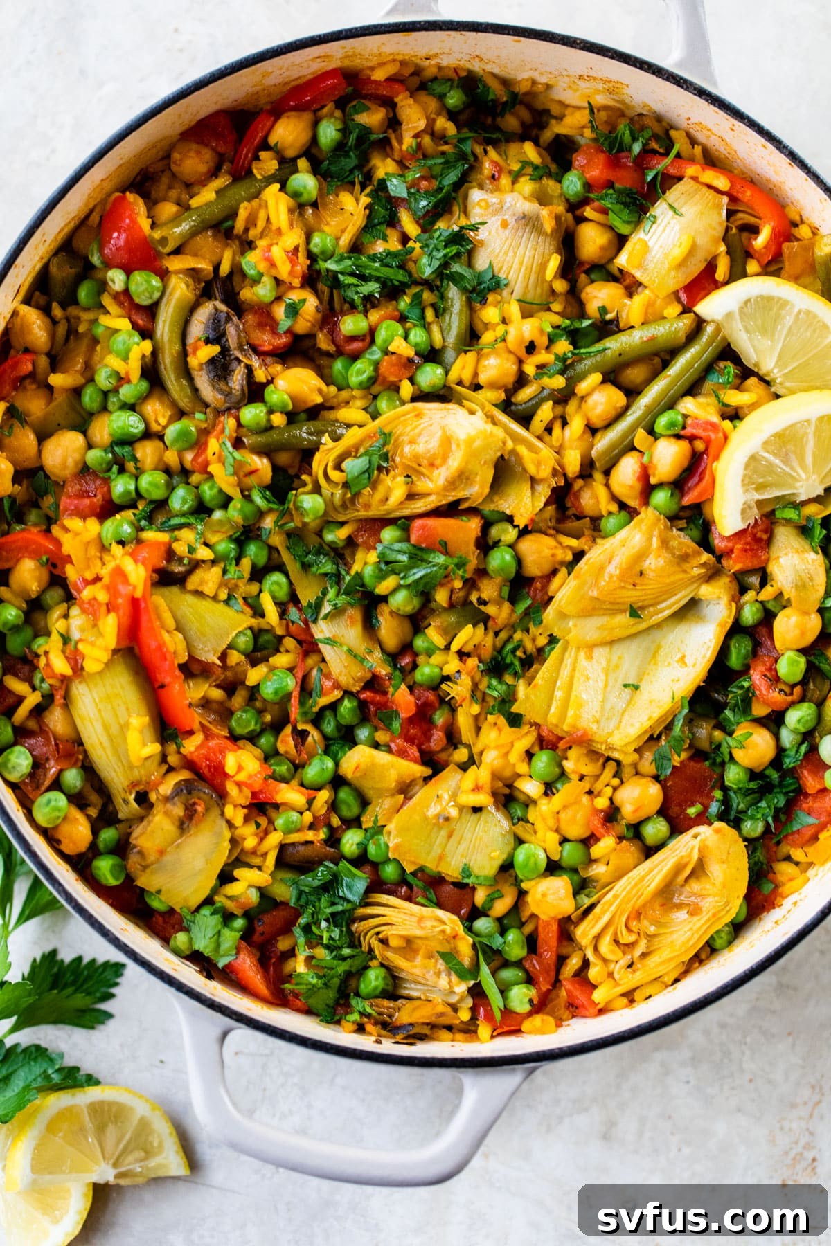 vegetable paella in a dutch oven