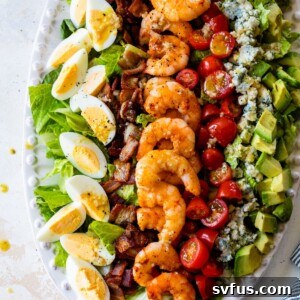 shrimp cobb salad on a serving platter