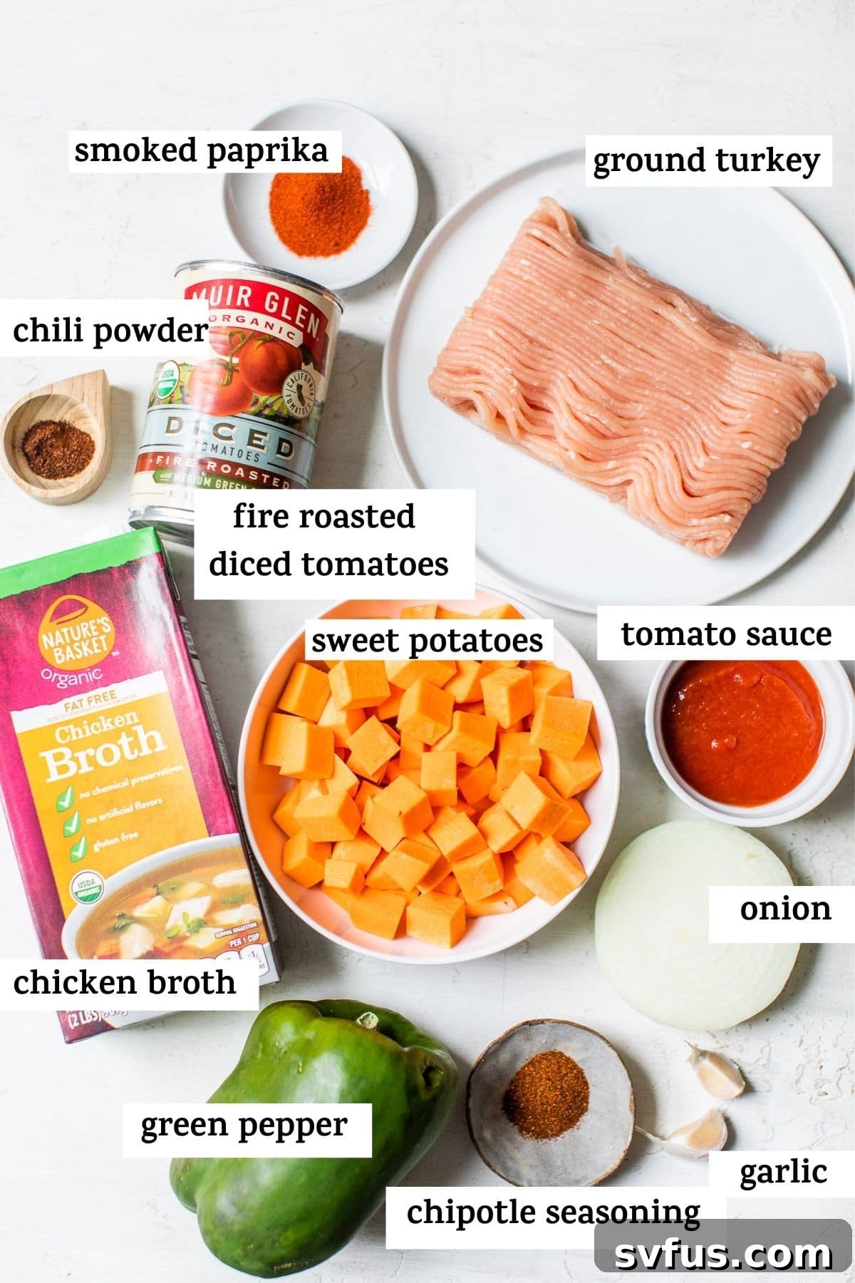 ingredients to make chili with text over top