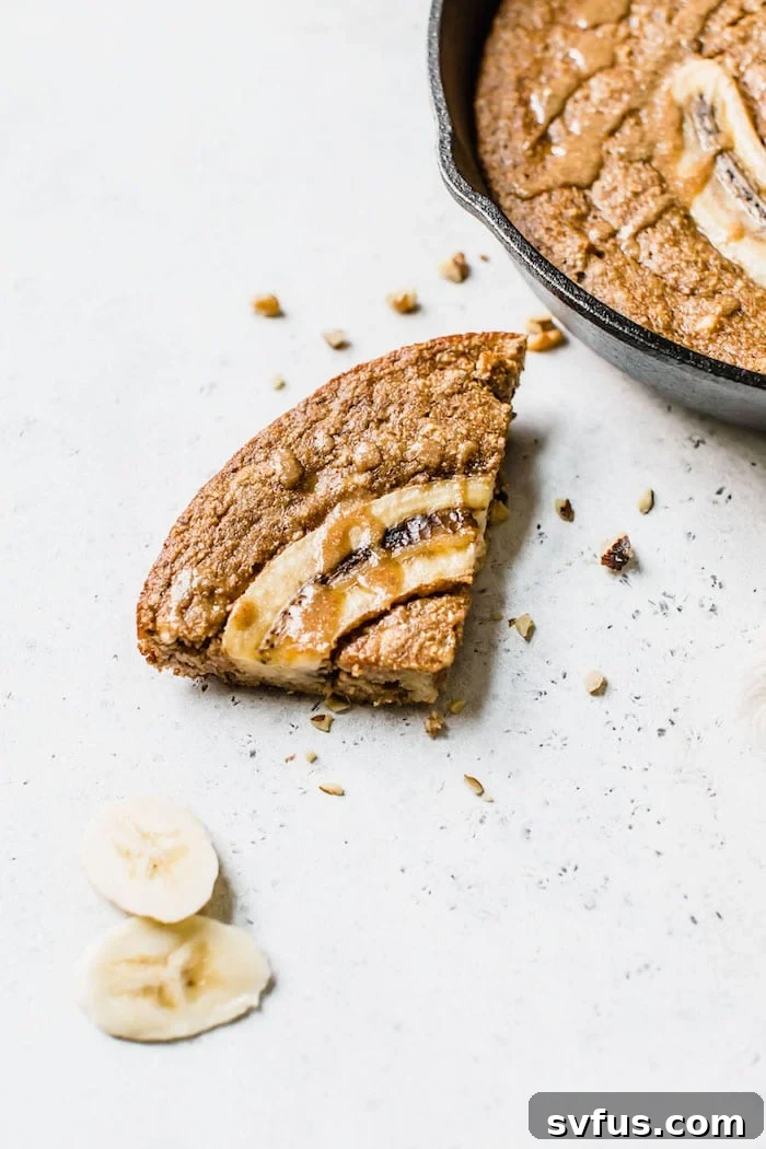 The banana bread batter ready to be poured into the skillet, with optional banana slices on top.