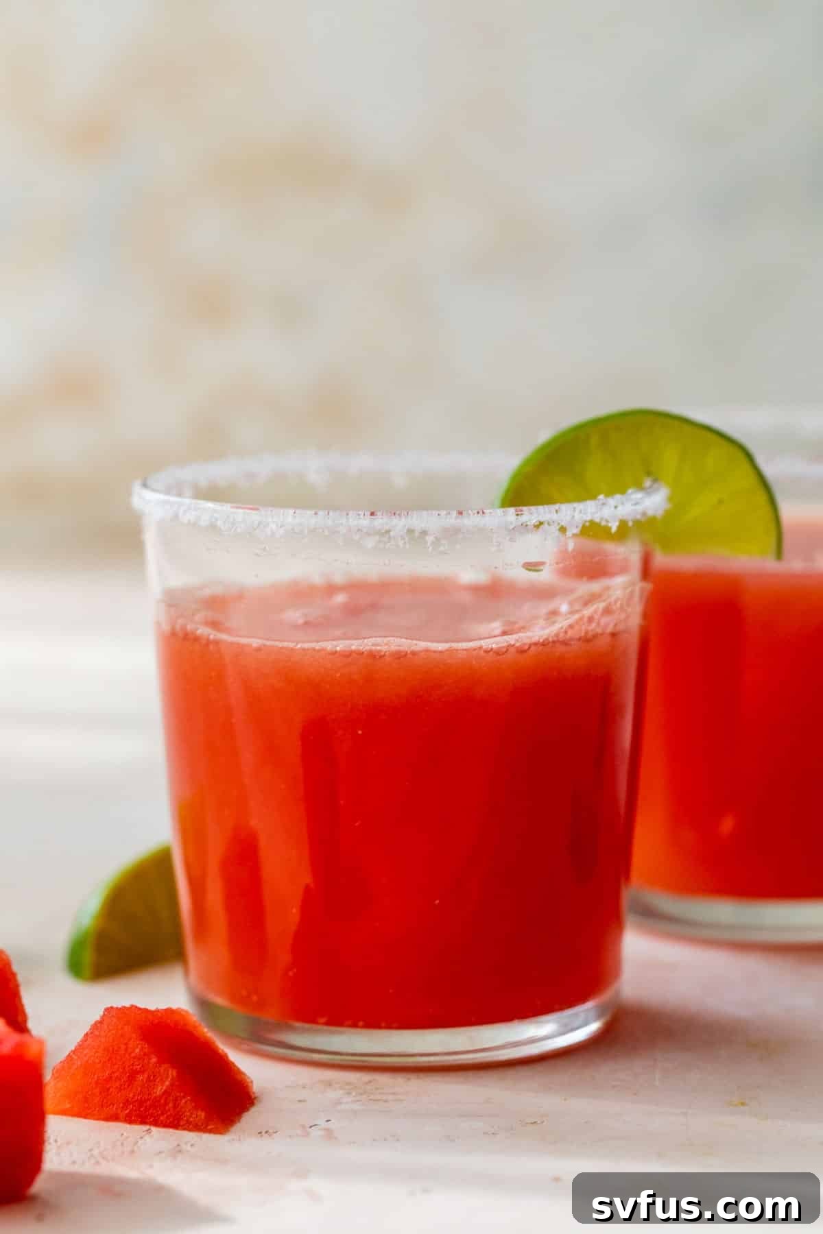 side view of a watermelon margarita