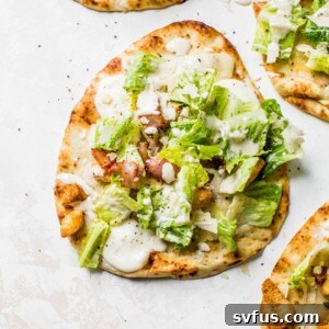 Caesar Salad Pizza made on naan bread for a single serve pizza recipe that's quick and healthy