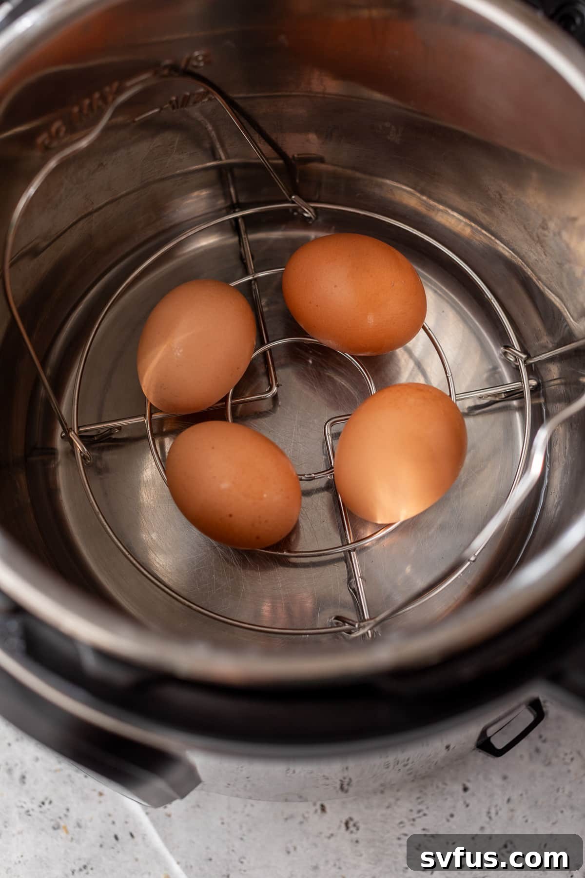 eggs on a trivet inside an instant pot