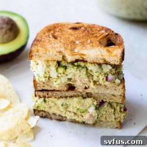 avocado tuna salad on a sandwich