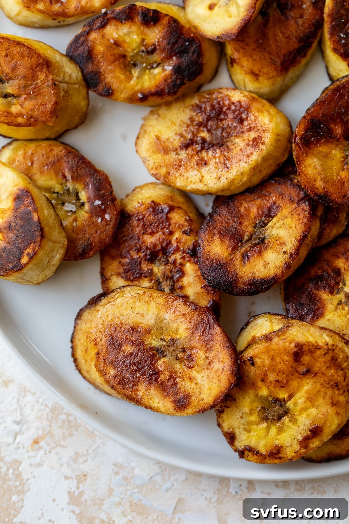 close-up of fried plantains on a plate