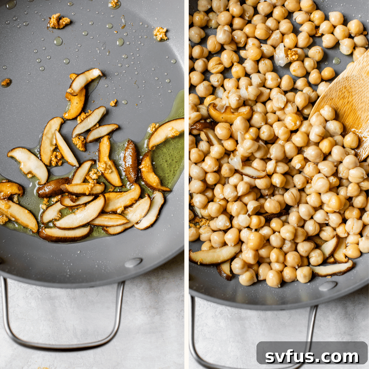 mushrooms and chickpeas in a skillet