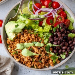 southwest chicken bowl with a fork