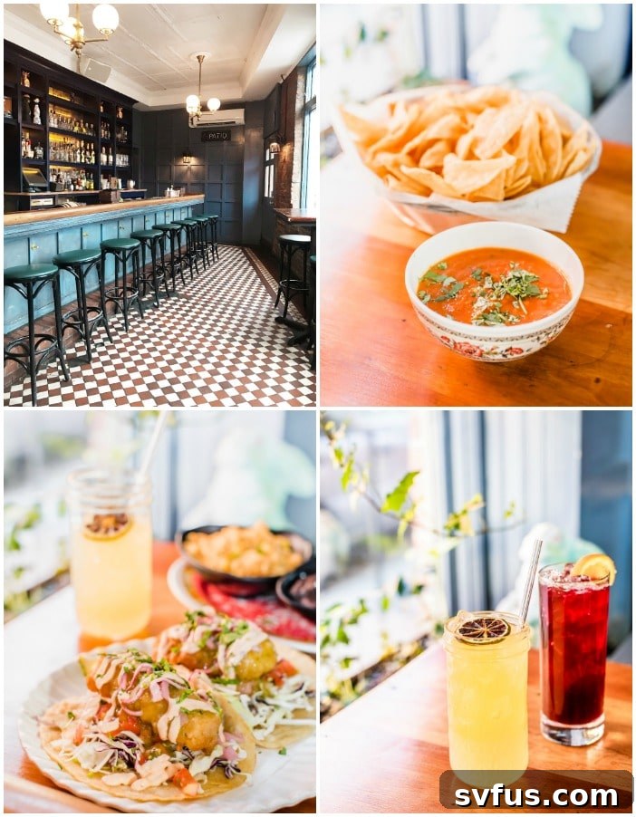 Round Corner Cantina's outdoor patio with vibrant decor