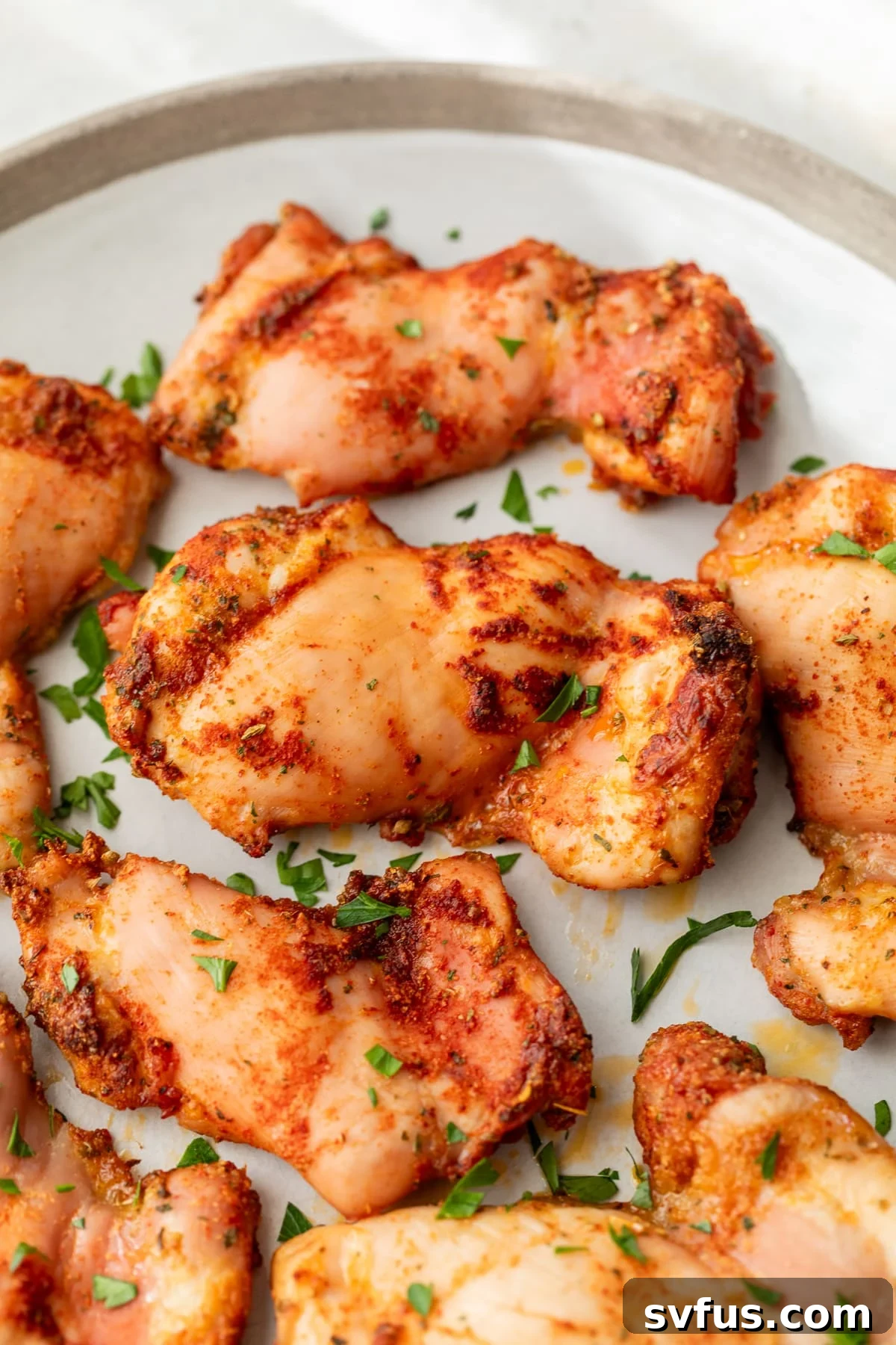 baked boneless chicken thighs on a plate