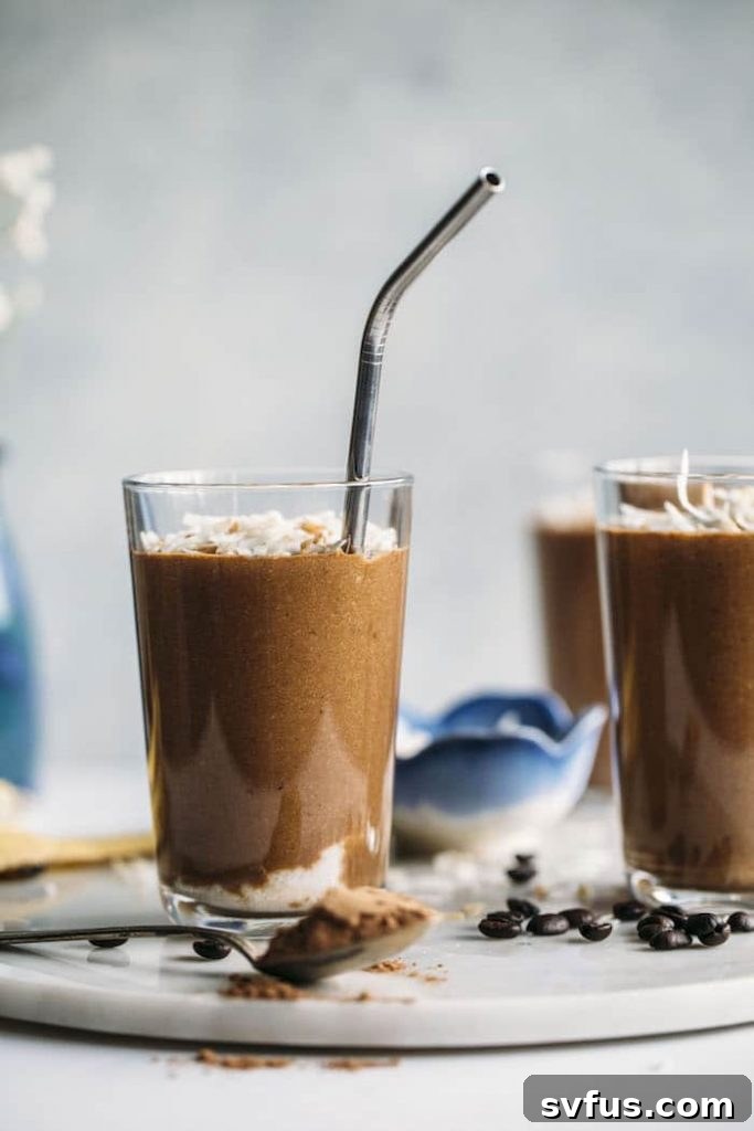 A Toasted Coconut Espresso Smoothie made with good-for-you ingredients and plenty of coconut flavor!