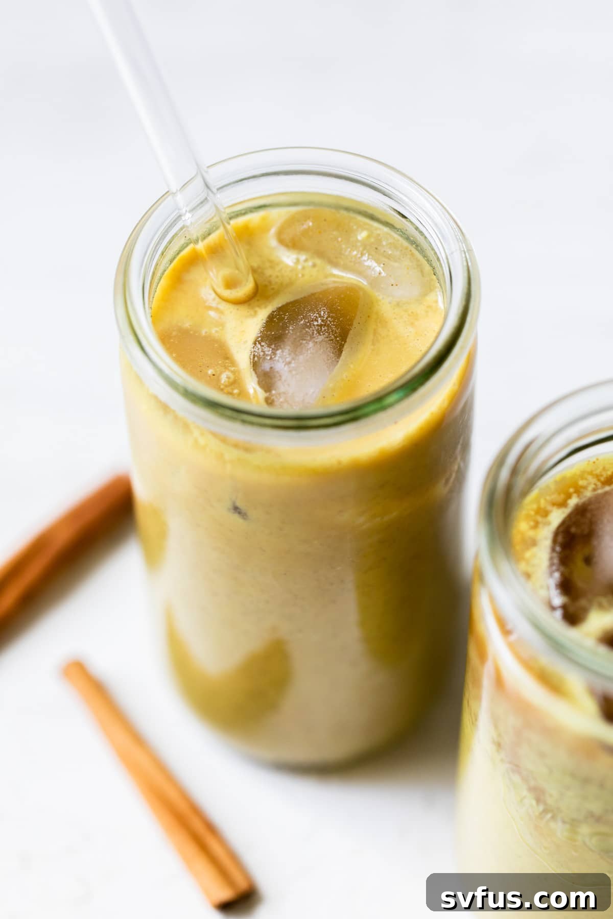 Iced Turmeric Latte with coconut milk, spices and espresso