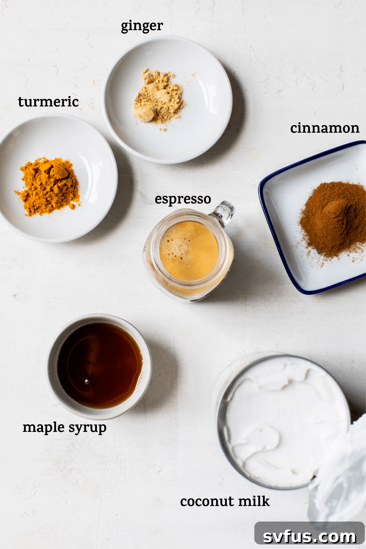 Ingredients laid out for iced turmeric latte