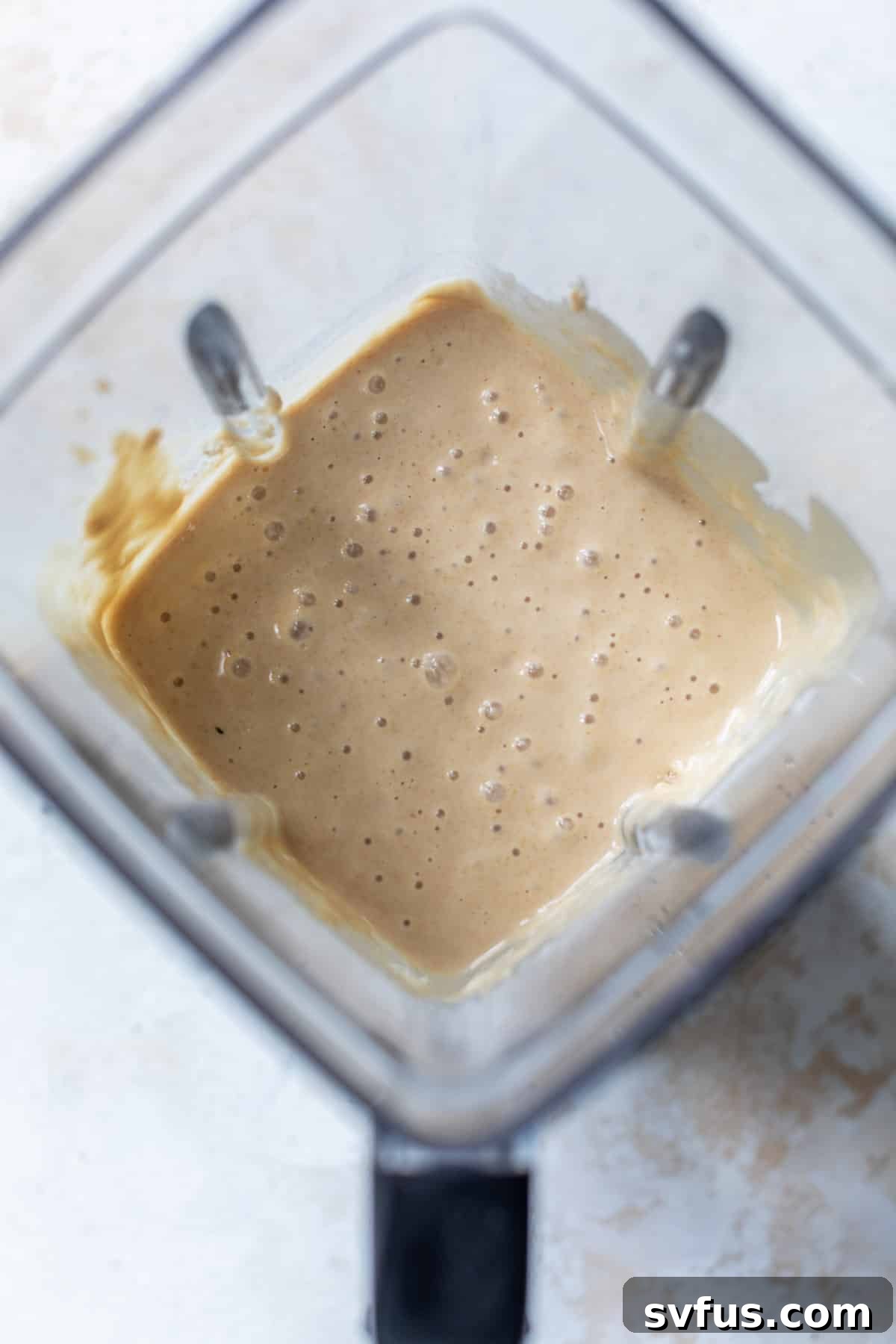 blended protein waffle batter in a blender.