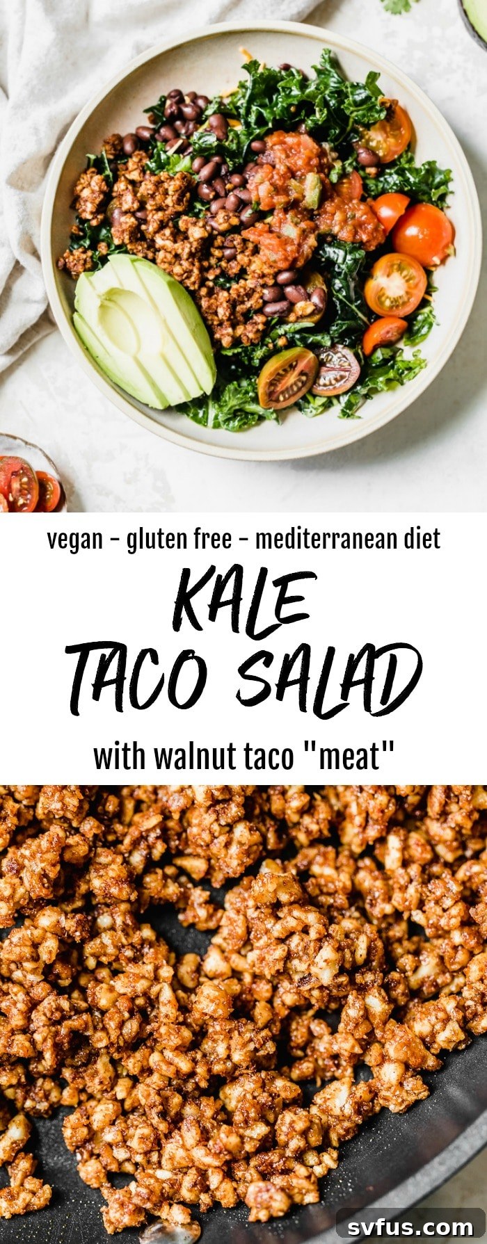 Kale salad topped with tomatoes, walnuts and avocado.
