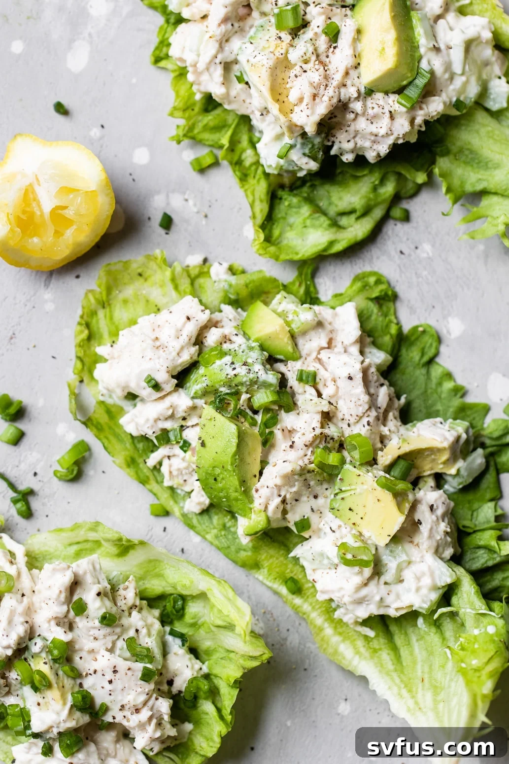 chicken on a piece of romaine lettuce
