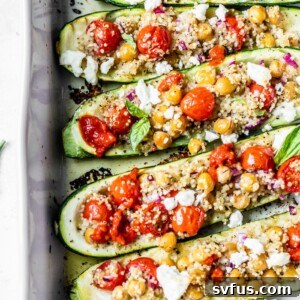 stuffed zucchini with quinoa, tomatoes and feta