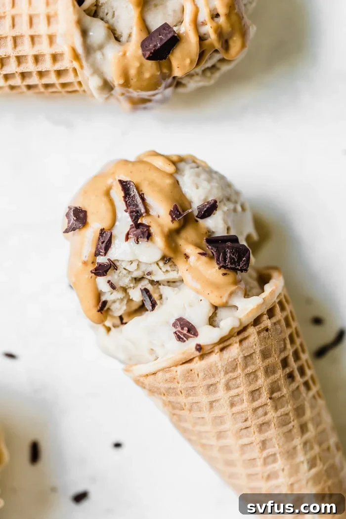 Creamy peanut butter banana nice cream in a serving bowl