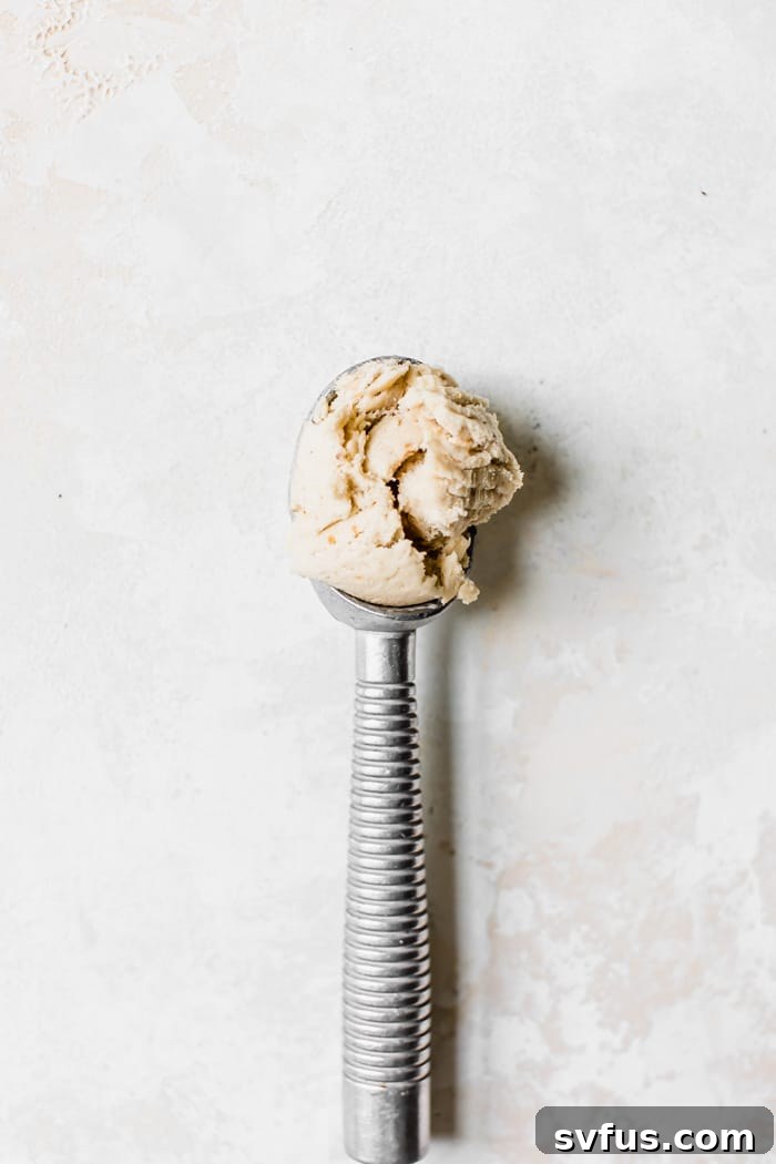 A perfectly scooped bowl of banana peanut butter nice cream