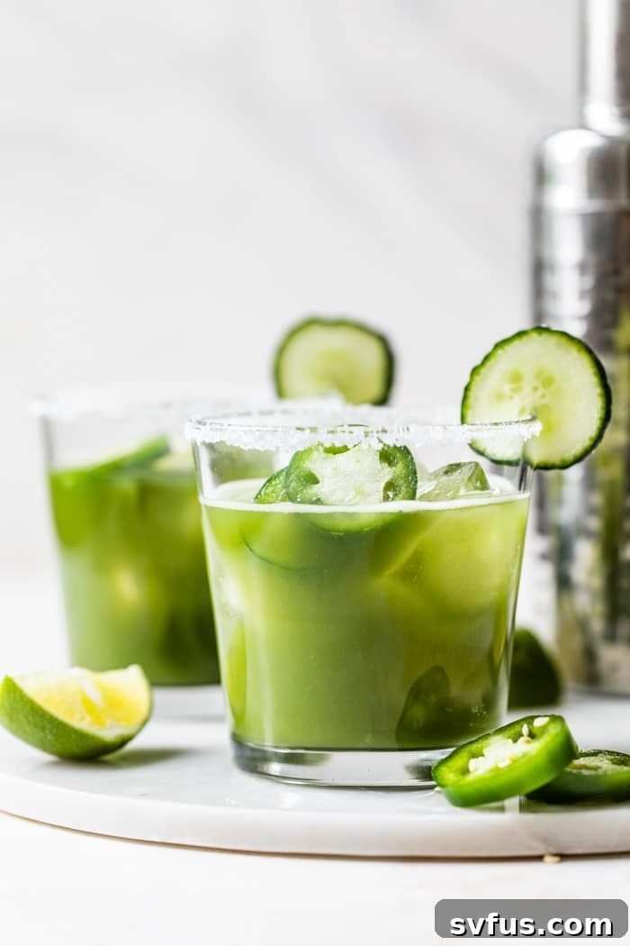 Close-up of Cucumber Jalapeño Margarita