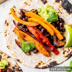 fajitas with black beans and guacamole