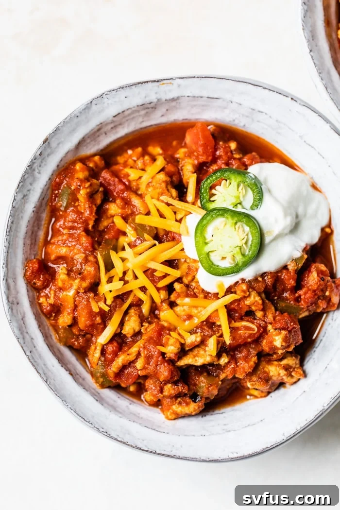 low carb chili, no bean chili, ground turkey chili, easy chili recipe
