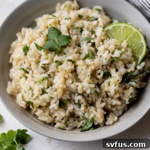 cilantro lime brown rice in a bowl with a lime wedge