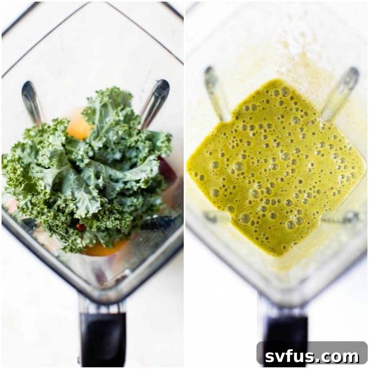 Green kale smoothie in a blender