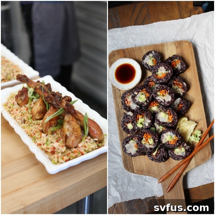 cooked chicken legs and sushi
