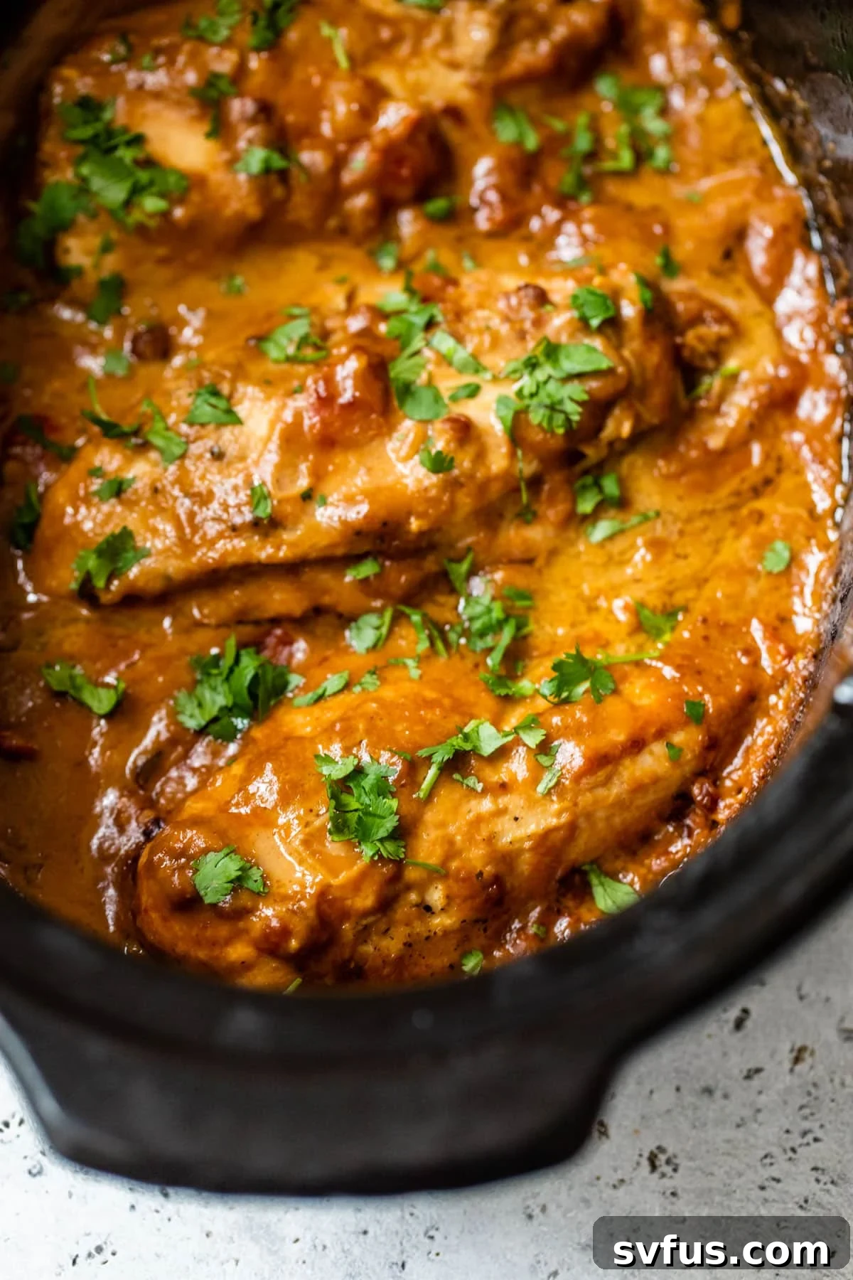 peanut chicken inside of a slow cooker