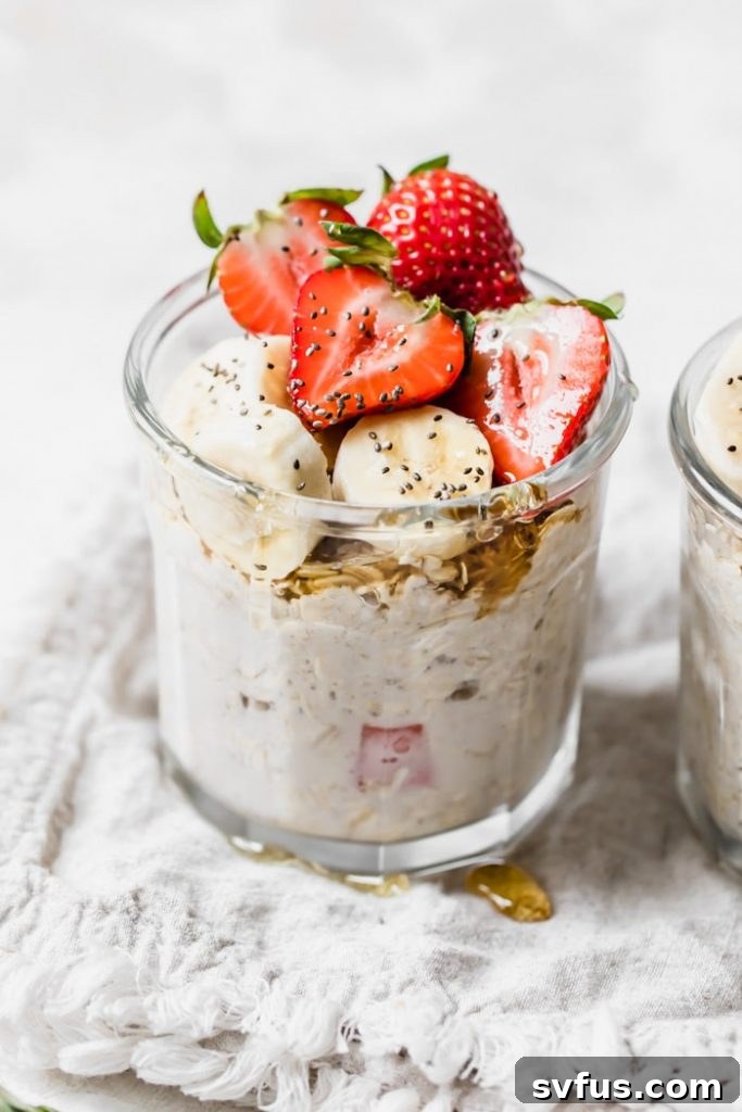 Healthy strawberry banana overnight oats, a delicious and easy make-ahead breakfast option.