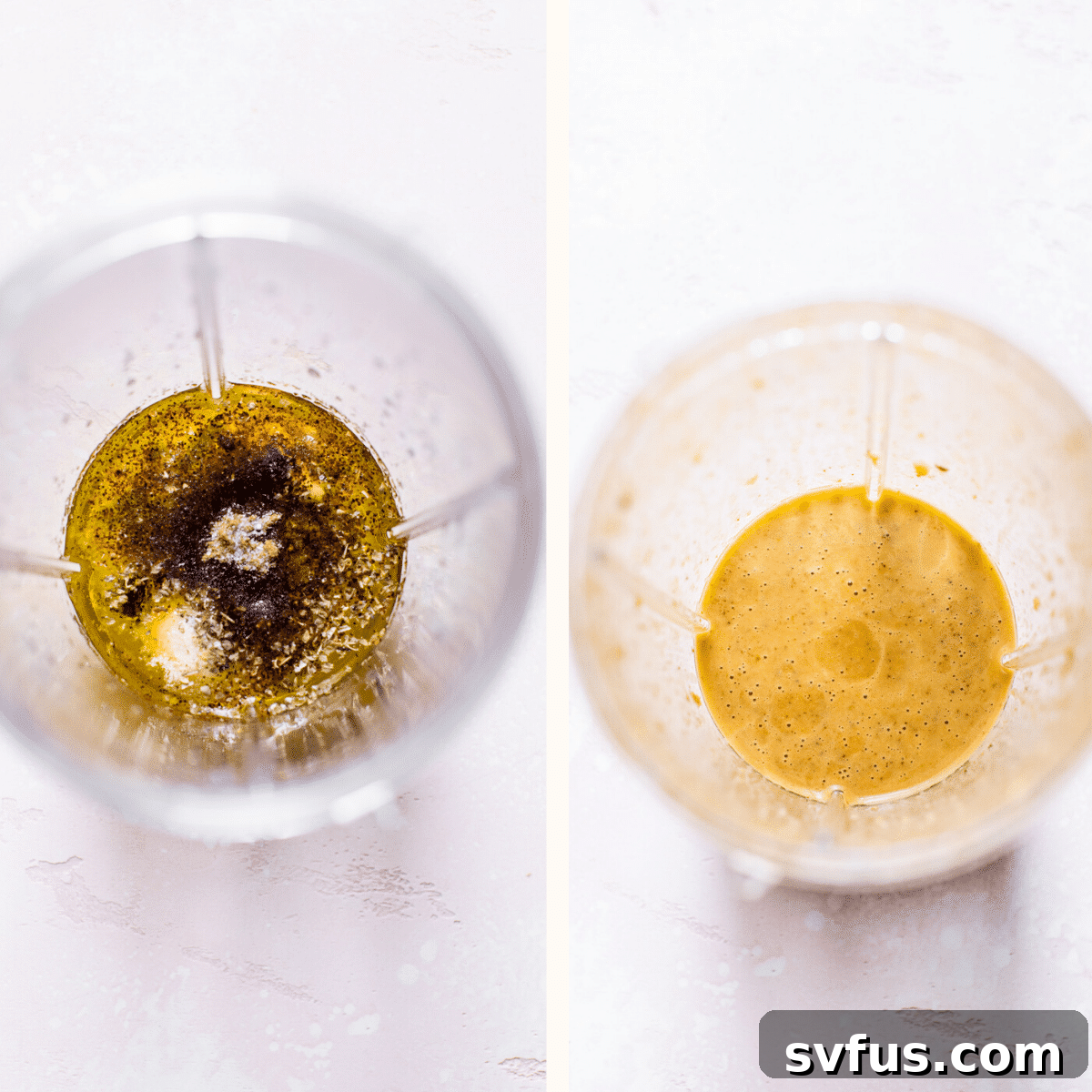 Close-up of a vibrant chili-lime dressing being blended in a food processor, showing its creamy texture.