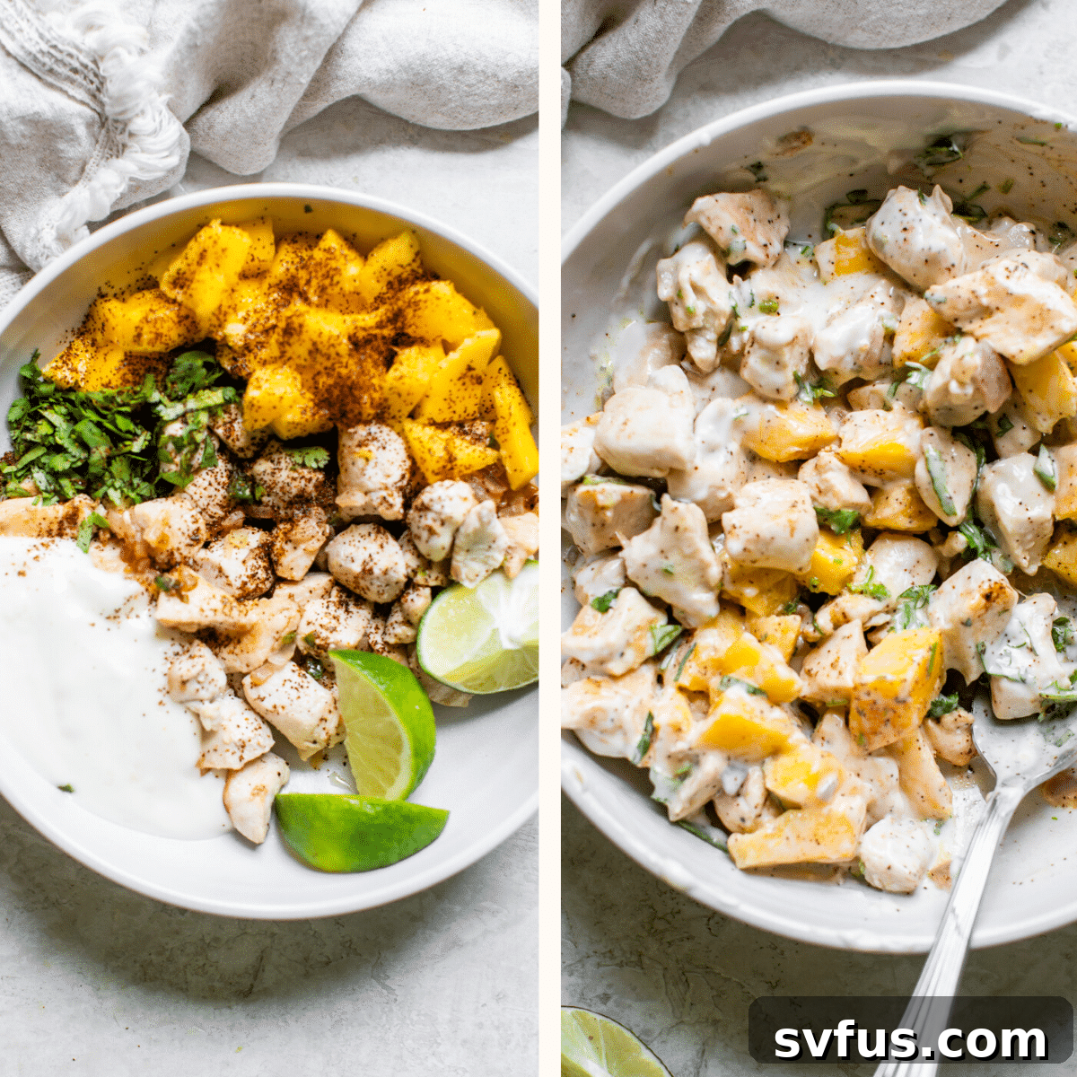 chicken mango and mayo in a bowl