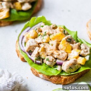 chicken and mango on a slice of bread