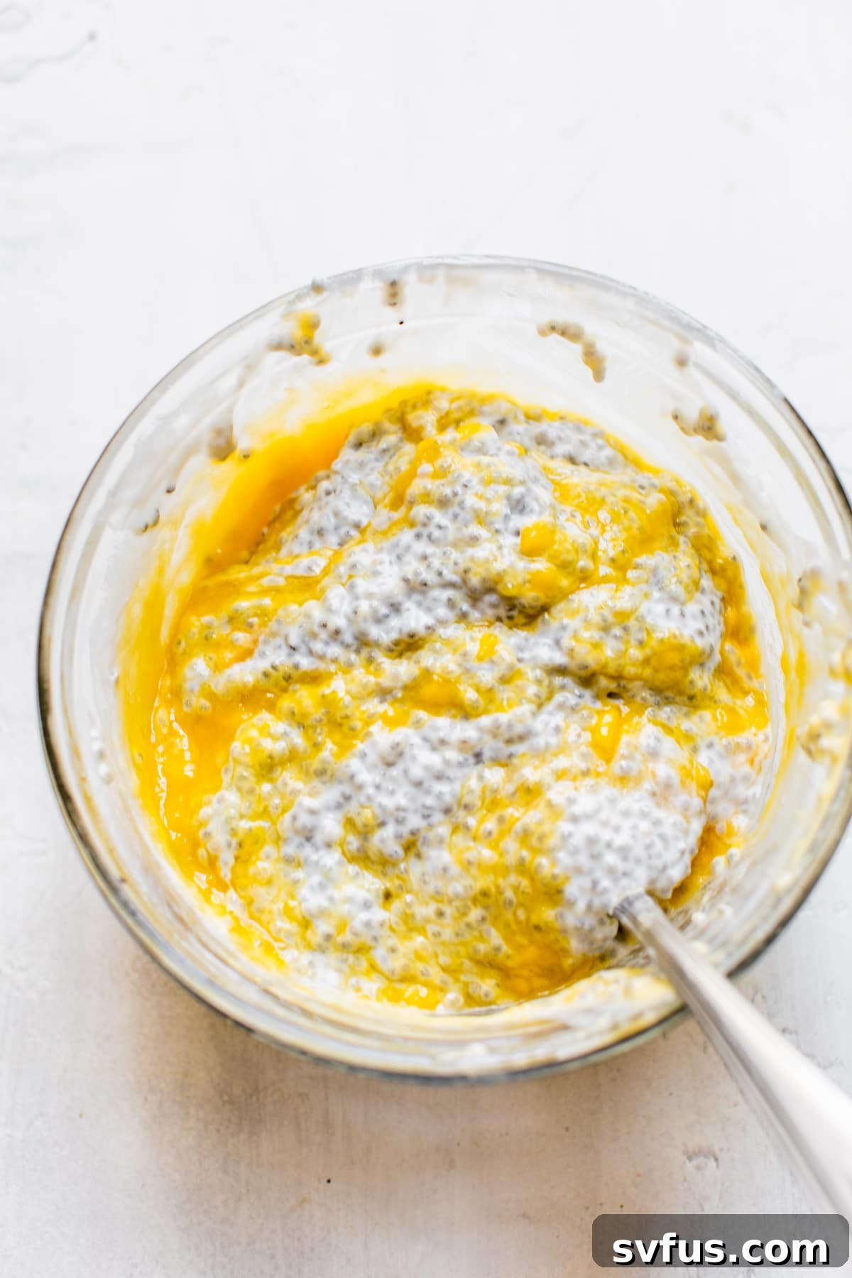 chia pudding with mango swirls
