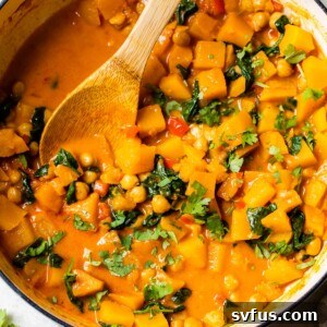 Butternut Squash Curry in a large Dutch oven, ready to be served.