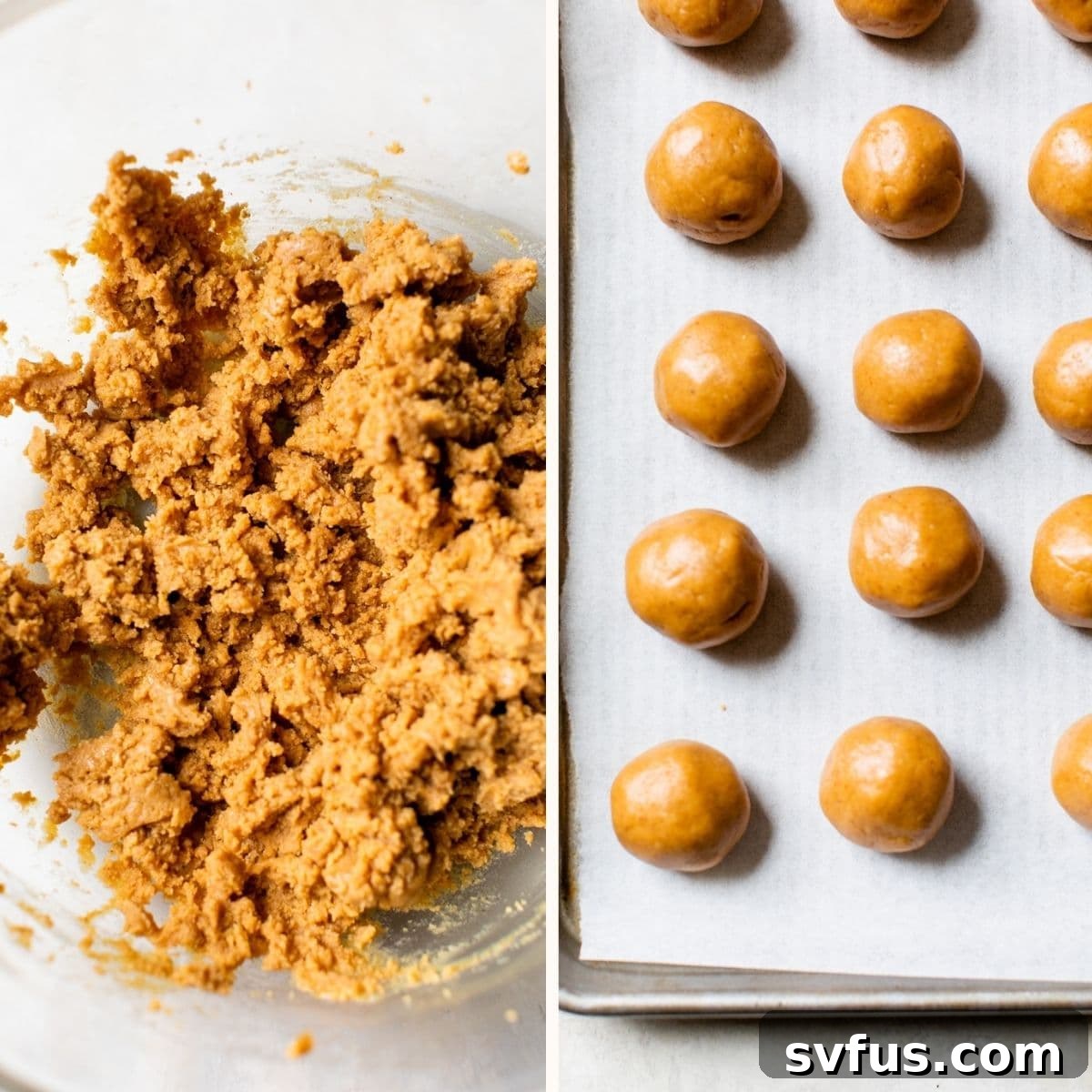 Freshly rolled peanut butter balls arranged neatly on a parchment-lined baking sheet, ready for chilling and chocolate drizzle.