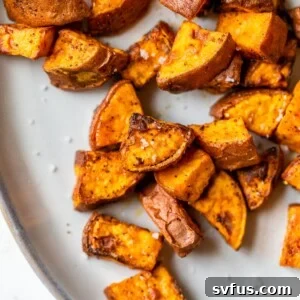 close up of diced sweet potatoes